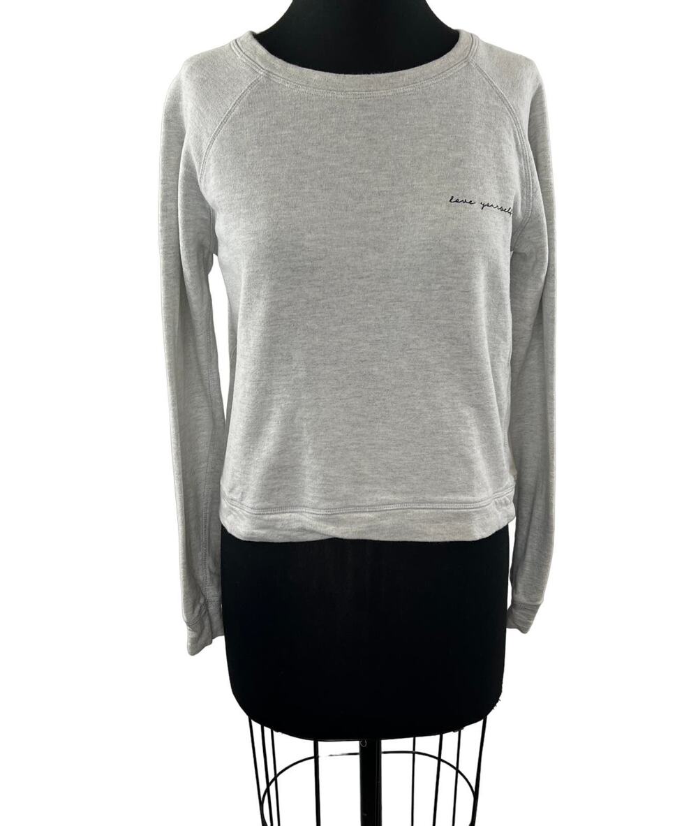 FOR THE REPUBLIC Gray Cotton Blend Round Neck "Love Yourself" Sweatshirt Size XS